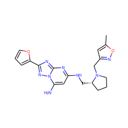 Cc1cc(CN2CCC[C@@H]2CNc2cc(N)n3nc(-c4ccco4)nc3n2)no1 ZINC000013978293