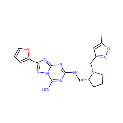 Cc1cc(CN2CCC[C@@H]2CNc2nc(N)n3nc(-c4ccco4)nc3n2)no1 ZINC000013612431