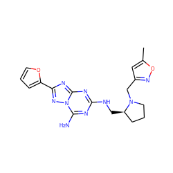 Cc1cc(CN2CCC[C@H]2CNc2nc(N)n3nc(-c4ccco4)nc3n2)no1 ZINC000013612435