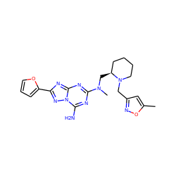 Cc1cc(CN2CCCC[C@@H]2CN(C)c2nc(N)n3nc(-c4ccco4)nc3n2)no1 ZINC000013612441