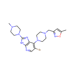 Cc1cc(CN2CCN(c3c(Br)cnc4[nH]c(N5CCN(C)CC5)nc34)CC2)no1 ZINC000049054440