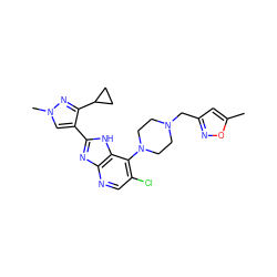 Cc1cc(CN2CCN(c3c(Cl)cnc4nc(-c5cn(C)nc5C5CC5)[nH]c34)CC2)no1 ZINC000095562374