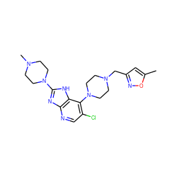 Cc1cc(CN2CCN(c3c(Cl)cnc4nc(N5CCN(C)CC5)[nH]c34)CC2)no1 ZINC000049109517