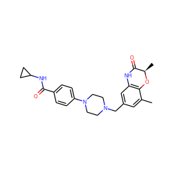 Cc1cc(CN2CCN(c3ccc(C(=O)NC4CC4)cc3)CC2)cc2c1O[C@H](C)C(=O)N2 ZINC000096274147