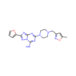 Cc1cc(CN2CCN(c3nc(N)n4nc(-c5ccco5)nc4n3)CC2)no1 ZINC000013581793