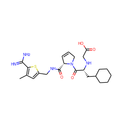 Cc1cc(CNC(=O)[C@@H]2C=CCN2C(=O)[C@@H](CC2CCCCC2)NCC(=O)O)sc1C(=N)N ZINC000034803960