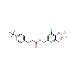 Cc1cc(CNC(=O)CCc2ccc(C(C)(C)C)cc2)cc(Cl)c1NS(C)(=O)=O ZINC000045358791