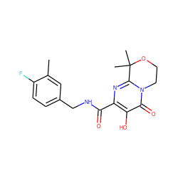 Cc1cc(CNC(=O)c2nc3n(c(=O)c2O)CCOC3(C)C)ccc1F ZINC000035012407