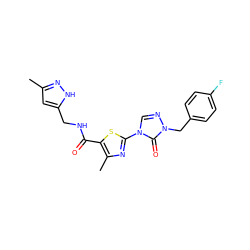 Cc1cc(CNC(=O)c2sc(-n3cnn(Cc4ccc(F)cc4)c3=O)nc2C)[nH]n1 ZINC000113633464