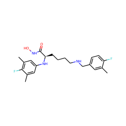 Cc1cc(CNCCCC[C@@H](Nc2cc(C)c(F)c(C)c2)C(=O)NO)ccc1F ZINC000064746203