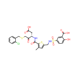 Cc1cc(CNS(=O)(=O)c2ccc(O)c(C(=O)O)c2)sc1C(=O)N[C@@H](CC(=O)O)C(=O)CSCc1ccccc1Cl ZINC000027553709