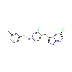 Cc1cc(CNc2ccc(Cc3c[nH]c4ncc(Cl)cc34)c(F)n2)ccn1 ZINC000117434332