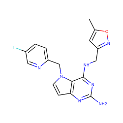 Cc1cc(CNc2nc(N)nc3ccn(Cc4ccc(F)cn4)c23)no1 ZINC001772588787