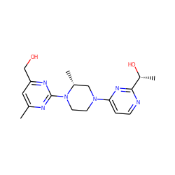 Cc1cc(CO)nc(N2CCN(c3ccnc([C@@H](C)O)n3)C[C@H]2C)n1 ZINC000013472188