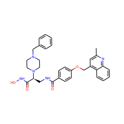 Cc1cc(COc2ccc(C(=O)NC[C@@H](C(=O)NO)N3CCN(Cc4ccccc4)CC3)cc2)c2ccccc2n1 ZINC000116376217