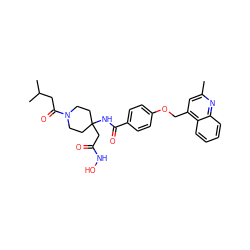 Cc1cc(COc2ccc(C(=O)NC3(CC(=O)NO)CCN(C(=O)CC(C)C)CC3)cc2)c2ccccc2n1 ZINC000036351993