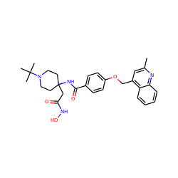 Cc1cc(COc2ccc(C(=O)NC3(CC(=O)NO)CCN(C(C)(C)C)CC3)cc2)c2ccccc2n1 ZINC000036351977