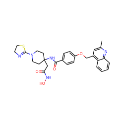 Cc1cc(COc2ccc(C(=O)NC3(CC(=O)NO)CCN(C4=NCCS4)CC3)cc2)c2ccccc2n1 ZINC000036351978