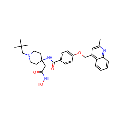 Cc1cc(COc2ccc(C(=O)NC3(CC(=O)NO)CCN(CC(C)(C)C)CC3)cc2)c2ccccc2n1 ZINC000036351989