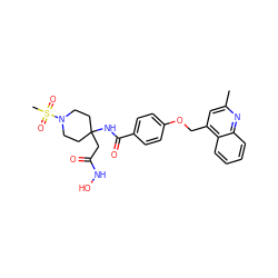 Cc1cc(COc2ccc(C(=O)NC3(CC(=O)NO)CCN(S(C)(=O)=O)CC3)cc2)c2ccccc2n1 ZINC000034315449