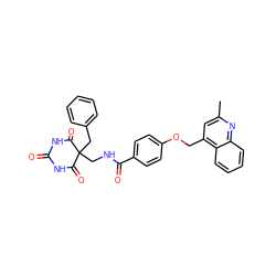 Cc1cc(COc2ccc(C(=O)NCC3(Cc4ccccc4)C(=O)NC(=O)NC3=O)cc2)c2ccccc2n1 ZINC000096316645