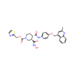 Cc1cc(COc2ccc(NC(=O)[C@H]3CCN(C(=O)OCc4nccs4)C[C@@H]3C(=O)NO)cc2)c2ccccc2n1 ZINC000027433119