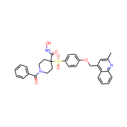 Cc1cc(COc2ccc(S(=O)(=O)C3(C(=O)NO)CCN(C(=O)c4ccccc4)CC3)cc2)c2ccccc2n1 ZINC000042803279