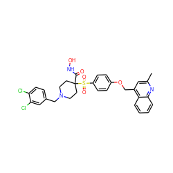 Cc1cc(COc2ccc(S(=O)(=O)C3(C(=O)NO)CCN(Cc4ccc(Cl)c(Cl)c4)CC3)cc2)c2ccccc2n1 ZINC000044306356