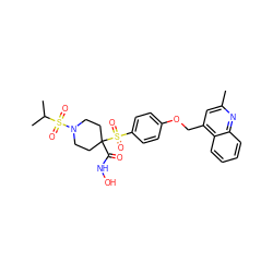 Cc1cc(COc2ccc(S(=O)(=O)C3(C(=O)NO)CCN(S(=O)(=O)C(C)C)CC3)cc2)c2ccccc2n1 ZINC000049881808