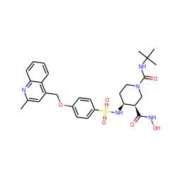 Cc1cc(COc2ccc(S(=O)(=O)N[C@H]3CCN(C(=O)NC(C)(C)C)C[C@H]3C(=O)NO)cc2)c2ccccc2n1 ZINC000138590030