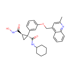 Cc1cc(COc2cccc([C@@]3(C(=O)NC4CCCCC4)C[C@H]3C(=O)NO)c2)c2ccccc2n1 ZINC000029135455