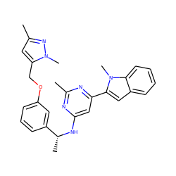 Cc1cc(COc2cccc([C@@H](C)Nc3cc(-c4cc5ccccc5n4C)nc(C)n3)c2)n(C)n1 ZINC000144075674