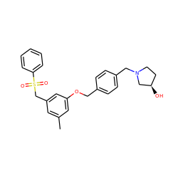 Cc1cc(CS(=O)(=O)c2ccccc2)cc(OCc2ccc(CN3CC[C@@H](O)C3)cc2)c1 ZINC001772606832