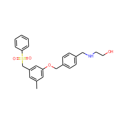 Cc1cc(CS(=O)(=O)c2ccccc2)cc(OCc2ccc(CNCCO)cc2)c1 ZINC001772624199