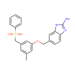 Cc1cc(CS(=O)(=O)c2ccccc2)cc(OCc2ccc3nc(N)[nH]c3c2)c1 ZINC001772621331