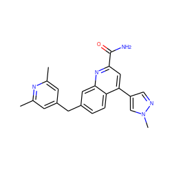 Cc1cc(Cc2ccc3c(-c4cnn(C)c4)cc(C(N)=O)nc3c2)cc(C)n1 ZINC000221619339