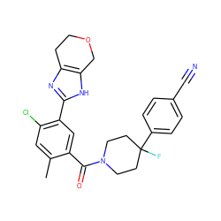 Cc1cc(Cl)c(-c2nc3c([nH]2)COCC3)cc1C(=O)N1CCC(F)(c2ccc(C#N)cc2)CC1 ZINC000150035670