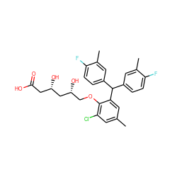 Cc1cc(Cl)c(OC[C@@H](O)C[C@@H](O)CC(=O)O)c(C(c2ccc(F)c(C)c2)c2ccc(F)c(C)c2)c1 ZINC000013824690