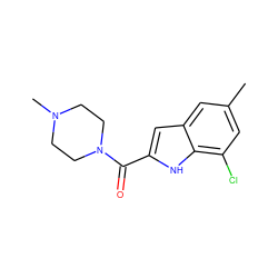 Cc1cc(Cl)c2[nH]c(C(=O)N3CCN(C)CC3)cc2c1 ZINC000013678198