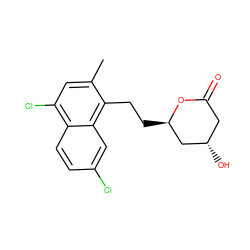 Cc1cc(Cl)c2ccc(Cl)cc2c1CC[C@@H]1C[C@@H](O)CC(=O)O1 ZINC000027876016