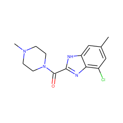 Cc1cc(Cl)c2nc(C(=O)N3CCN(C)CC3)[nH]c2c1 ZINC000013678218