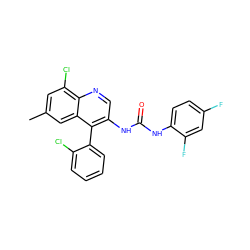 Cc1cc(Cl)c2ncc(NC(=O)Nc3ccc(F)cc3F)c(-c3ccccc3Cl)c2c1 ZINC000013737651