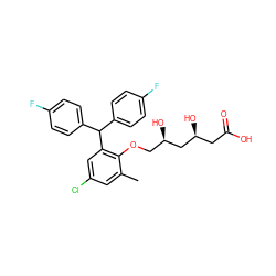 Cc1cc(Cl)cc(C(c2ccc(F)cc2)c2ccc(F)cc2)c1OC[C@@H](O)C[C@@H](O)CC(=O)O ZINC000013824672