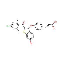 Cc1cc(Cl)cc(C)c1C(=O)c1sc2cc(O)ccc2c1Oc1ccc(/C=C/C(=O)O)cc1 ZINC001772606776