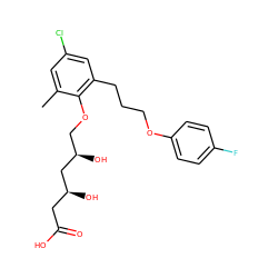 Cc1cc(Cl)cc(CCCOc2ccc(F)cc2)c1OC[C@@H](O)C[C@@H](O)CC(=O)O ZINC000013824692