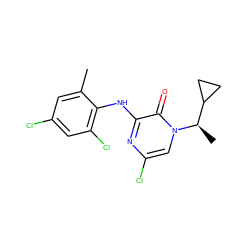 Cc1cc(Cl)cc(Cl)c1Nc1nc(Cl)cn([C@H](C)C2CC2)c1=O ZINC000043060449