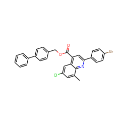 Cc1cc(Cl)cc2c(C(=O)OCc3ccc(-c4ccccc4)cc3)cc(-c3ccc(Br)cc3)nc12 ZINC000027631296