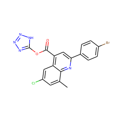 Cc1cc(Cl)cc2c(C(=O)Oc3nnn[nH]3)cc(-c3ccc(Br)cc3)nc12 ZINC000027622289