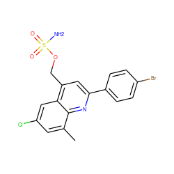 Cc1cc(Cl)cc2c(COS(N)(=O)=O)cc(-c3ccc(Br)cc3)nc12 ZINC000027628100