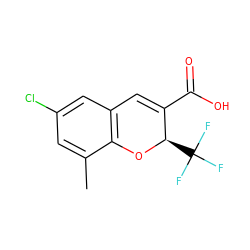 Cc1cc(Cl)cc2c1O[C@H](C(F)(F)F)C(C(=O)O)=C2 ZINC000033977052